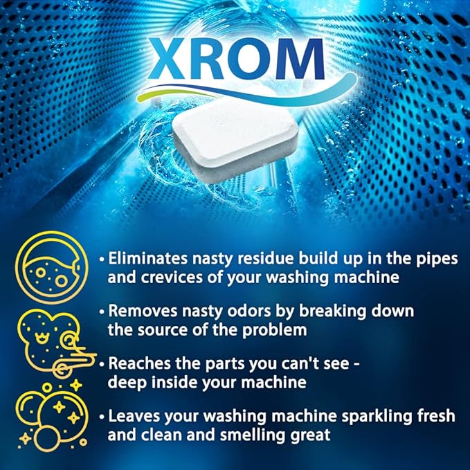 XROM Plant Based, Washer Cleaner And Descaler, Removes Odors, Limescale & Detergent Build-Up, Removes Hard Water Stains, For Front and Top Load, 6 Per Pack (Lemon)