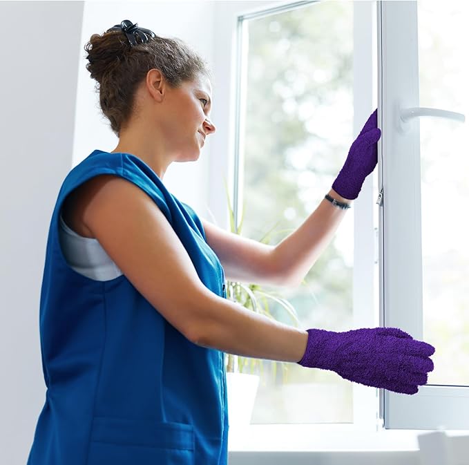 Geyoga 12 Pairs Microfiber Dusting Gloves Household Dusting Cleaning Glove Washable Plant Dusting Mittens