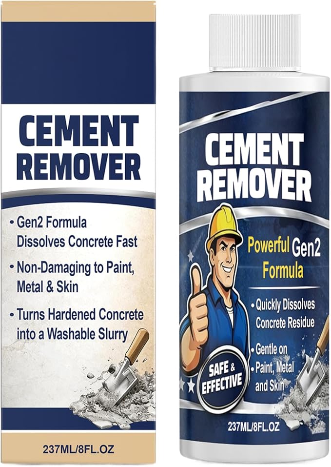 Concrete Remover Cleaner, Fast Acting No Damaging, 237ml Dried Concrete, Heavy Duty Liquid Solution, Outdoor Indoor Construction Sidewalk Patio Garage Floor Wall Tool Brick Maintenance