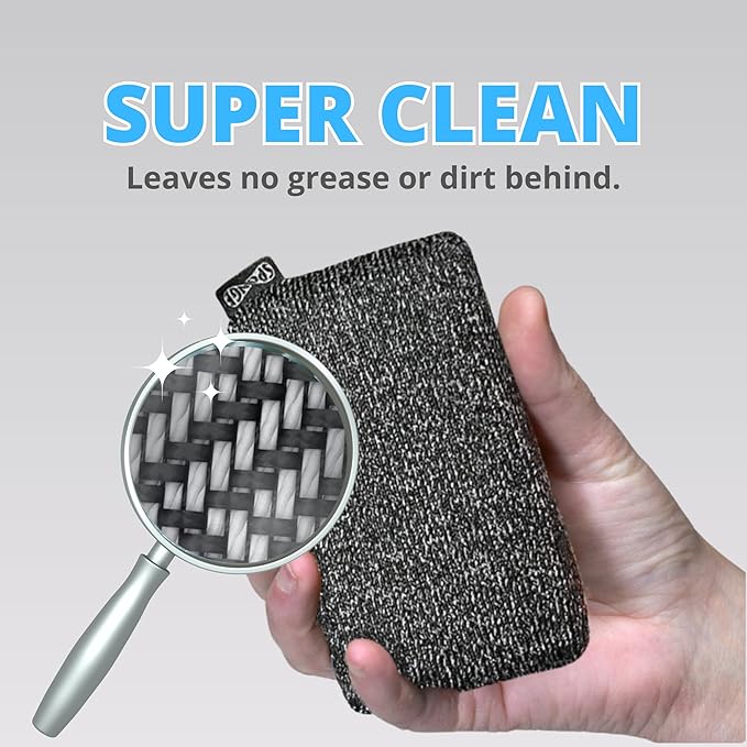 Grill Rescue Heavy Duty Kitchen Sponge - Lasts 20x Longer, Scratch-Free, Safe for Non-Stick Cookware - Cut Resistant, Versatile Household, Bathroom & Outdoor Cleaning Supplies (3, Grey)
