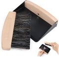 Small Dustpan and Brush Set with Wooden Handle,Mini Metal Crumb Sweeper for Countertops,Desk,Pet Hair,Car,Portable Cleaning Tools for Kitchen,Camping,Sofa (Black)