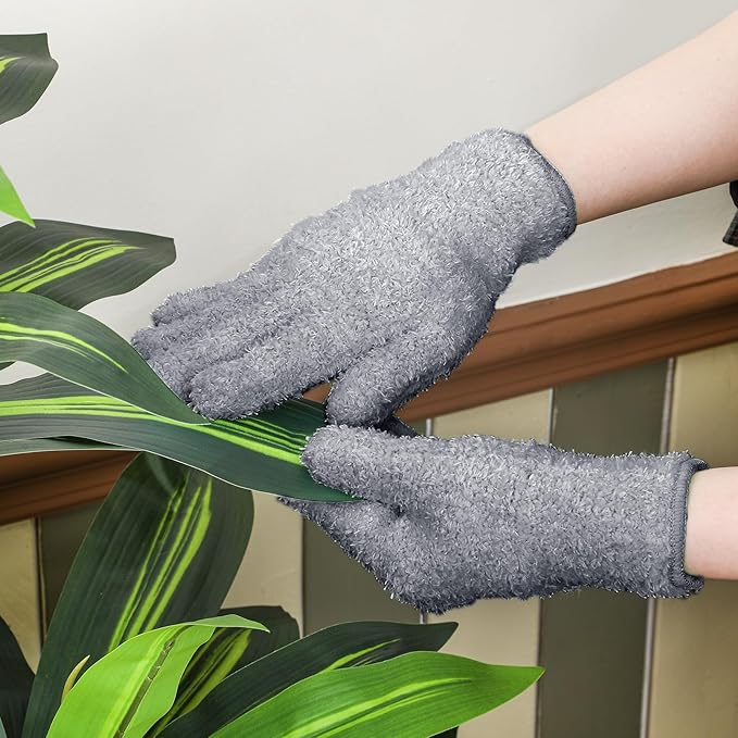 Patelai 3 Pairs Microfiber Plant Dusting Gloves Leaf Cleaning Gloves for Indoor Plants, Blinds, Furniture, House (Dark Blue,Gray,Khaki,Large)