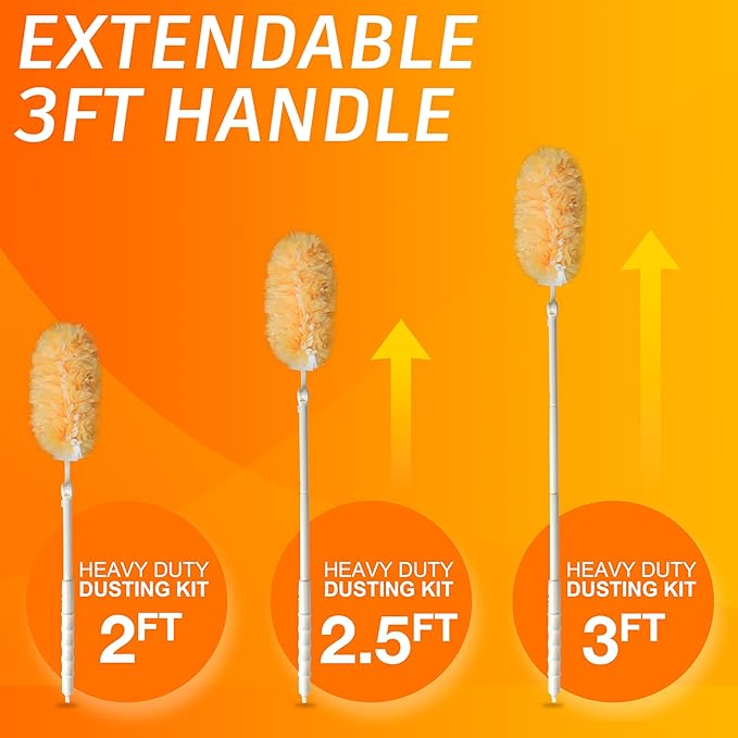 Heavy Duty Multi Surface 360°Heavy Duty 12 Duster Refills & 1 Handle, Compatible with Swiffer Dusters，Disposable Dusters for Cleaning