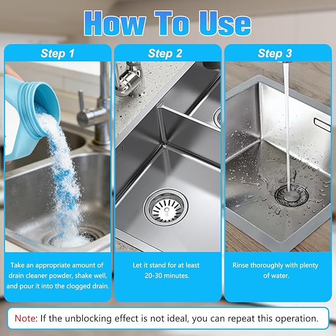 Drain Clog Remover Powerful Unclogging Sink Hair Cleaner for Kitchen, Shower Pipes and Drains, Toilet Unclogger Heavy Duty Bathroom Pipeline Dredge for Kitchen and Pipes Cleaning Tool（320g/11.3oz）