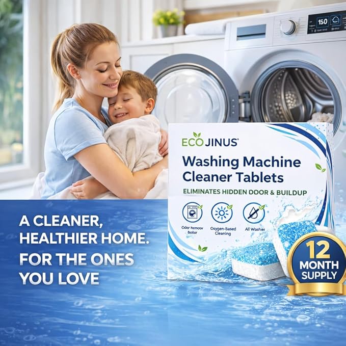Washing Machine Cleaning Tablets Washer Cleaner & Descaler, 24 Count (12-Month Supply) for Front Load, Top Load & HE Washers | Appliance Maintenance & Residue Removal