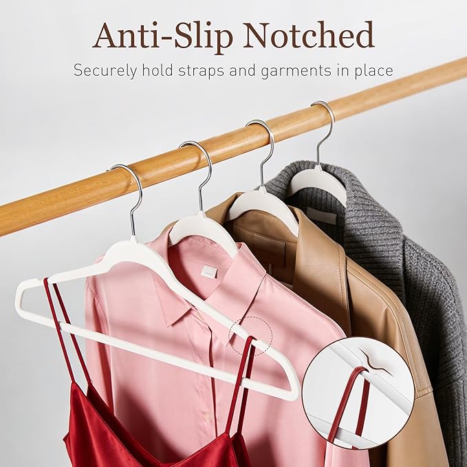 Velvet Hangers 30 Pack, Slim Non-Slip Clothes Hangers Space-Saving for Closet, Heavy Duty for Pants, Coats, Skirts, Jeans, Sweaters and More, Nylon-Flocked, White