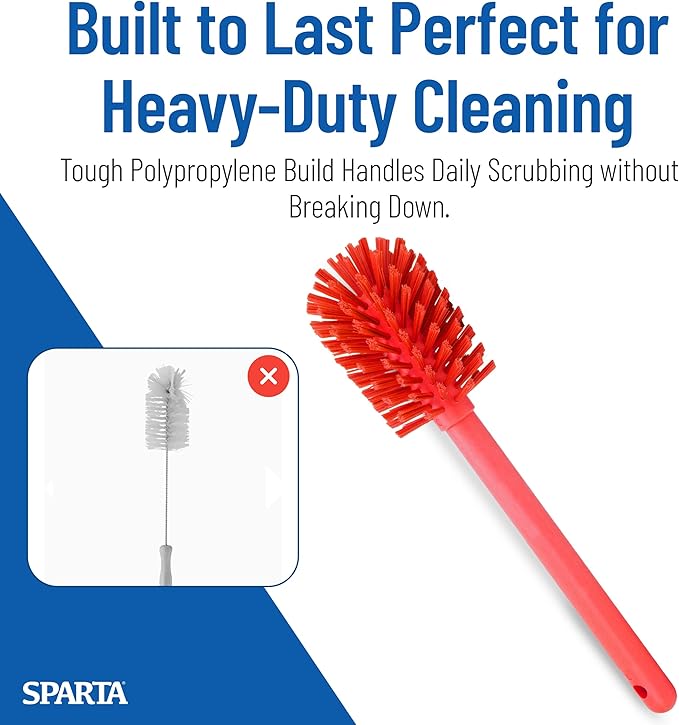 SPARTA Large Water Bottle Brush Ideal for Wide-Mouth Jars, Bottles and Tumblers, Dishwashing Tool with Handle for Home and Commercial Kitchens, Plastic, 12 Inches, Red, (Pack of 6)