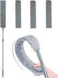 Retractable Gap Dust Cleaner - Ultra-Thin Flexible Duster with 4 Washable Microfiber Pads, Extendable Pole for Under Refrigerator, Blinds, Appliances, and Hard-to-Reach Areas Cleaning Tool