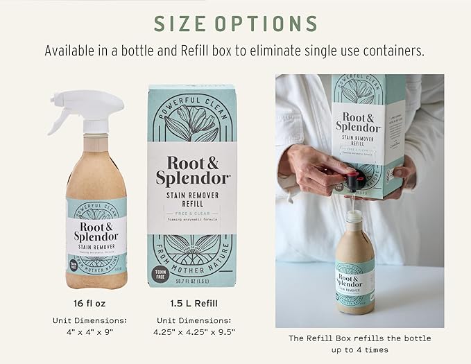 Root & Splendor Non Toxic Stain Remover - Natural Stain Remover for Laundry | Eco Friendly, Plant Based, EWG Verified, Unscented, 16 fl oz