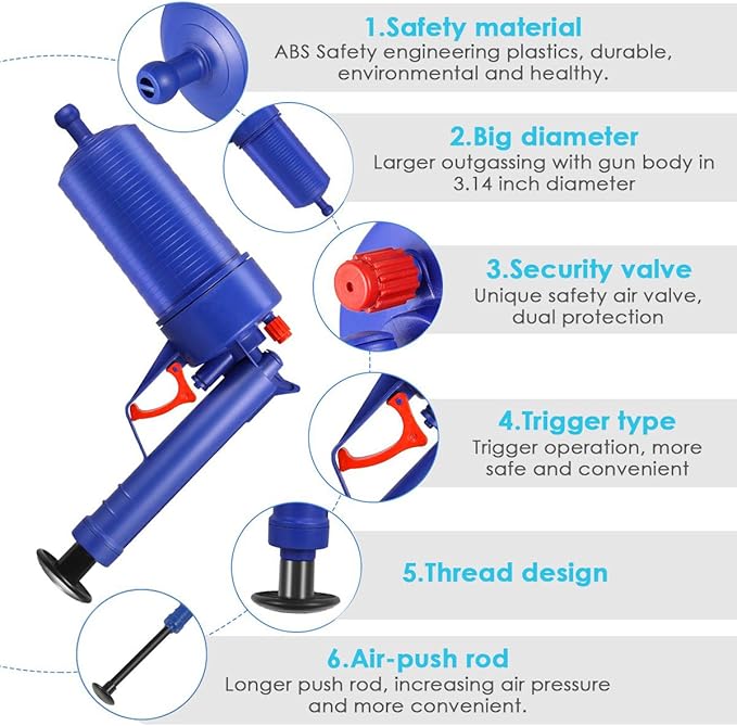 Toilet Plunger, Air Drain Blaster, Pressure Pump Cleaner, High Pressure Plunger Opener Cleaner Pump for Bath Toilets, Bathroom, Shower, Sink, Bathtub, Kitchen Clogged Pipe