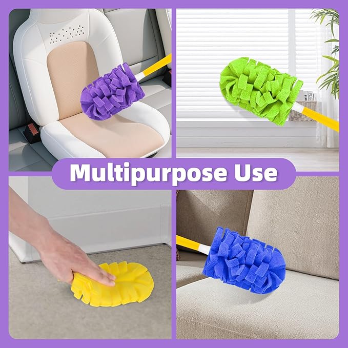 12 PCS Fleece Reusable Duster Refills for Swiffer, Washable Heavy Duty Duster Pads, 360 Cleaning Pads for Fan, Window, Furniture, Floor(Include 1 Handle)
