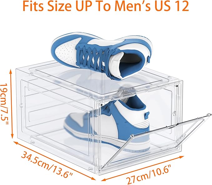 HOMIDEC Shoe Storage, 6 Pack Shoe Organizer Clear Hard Plastic Shoe Box, Shoe Boxes Clear Plastic Stackable, Shoe Boxes with Lids for Size 13, Transparent