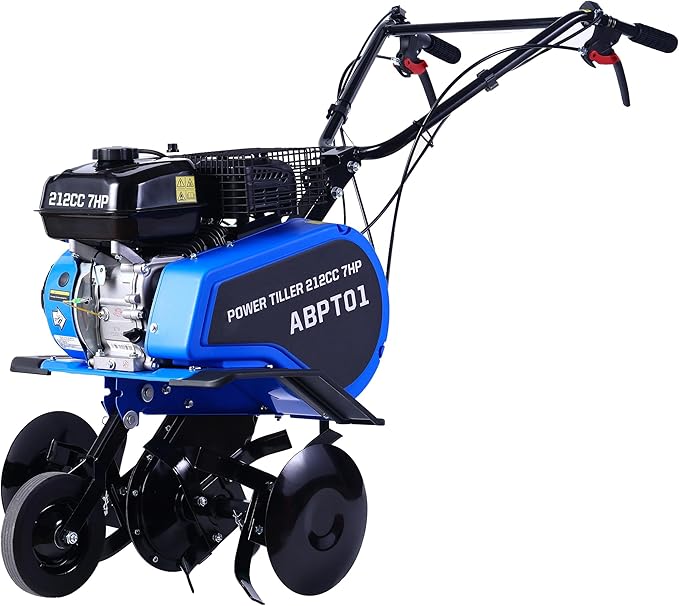 212CC 7HP Gas Tiller, 22" Adjustable Width, 4-Cycle Engine Cultivator with Instant Reverse, Heavy-Duty Steel Tines for Hard Soil, New Ground Breaking, Weed & Deep Cultivation (Blue)