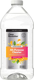 Clean Revolution SuperCharged All Purpose Cleaner Refill with Smart Probiotic + Enzyme Complex, Multi-Surface Kitchen Bathroom & Floor Cleaner, Dreamy Citrus, 64 Fl oz (Pack of 1)