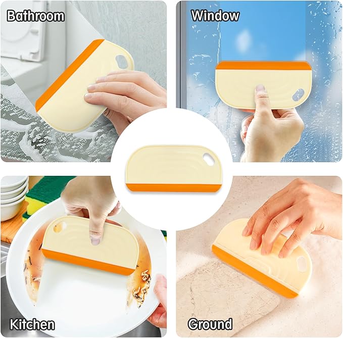 2 PCS Small Handhold Squeegee for Household, Mini Size Silicon Cleaning Scraper with Hanging Design, Water Wiper Scraper for Cleaning Glass Mirror Bathroom Kitchen Countertop (2 pcs, Yellow)