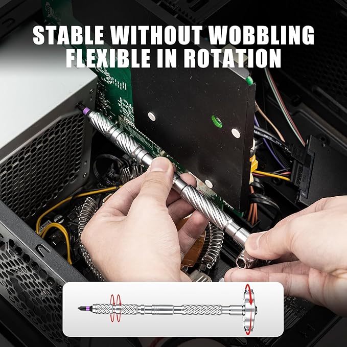 VMAN Ratchet Magnetic Screwdriver Set, 24 in 1 S2 Steel Bits and Head-tail Drive T-Handle, DIY Combination Flexible Shaft for Furniture Assembly, Electrical Appliance Repair, Bicycle Tools