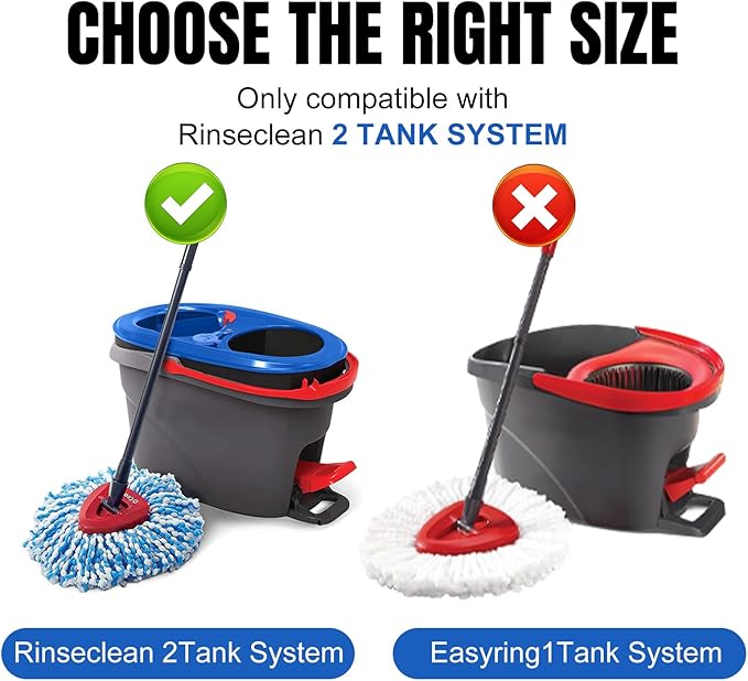 12 Pcs Spin Mop Replacement Heads, 360° Easy Wring Spin Mop 100% Microfiber Refill, Easy Cleaning Spin Mop Heads, 2 Tank System Replace Head for Easy House Cleaning Floor Mopping, Blue&White
