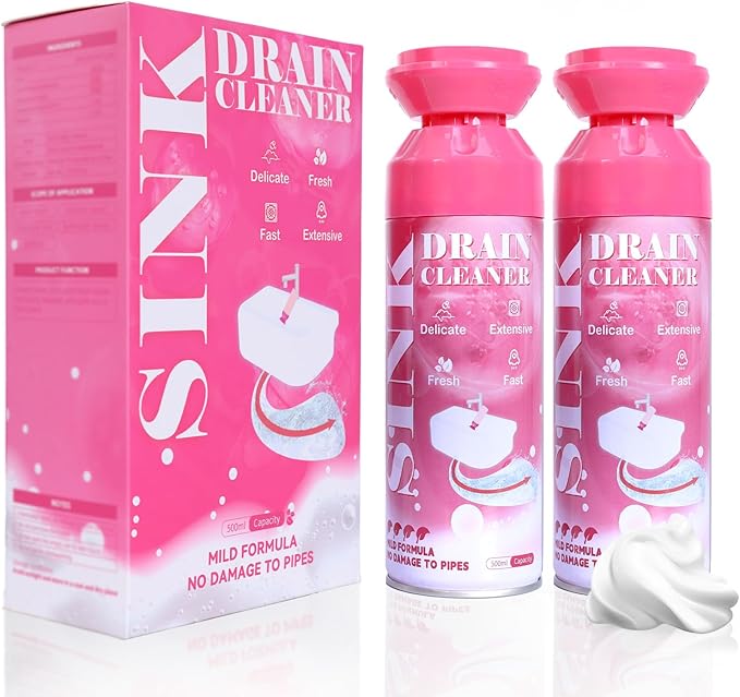 Foaming Drain Cleaner - Sink Cleaner and Deodorizer for Kitchen Sinks, Shower Drains, and Tubs, Monthly Maintenance to Avoid Clogs. (2pcs, coral pink)