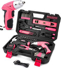 Electric Screwdriver 58pc Tool Set, Cordless & Rechargeable 3.6V Small Power Screwdriver Home Tool Kit Set with Compact Hand Box, Pink