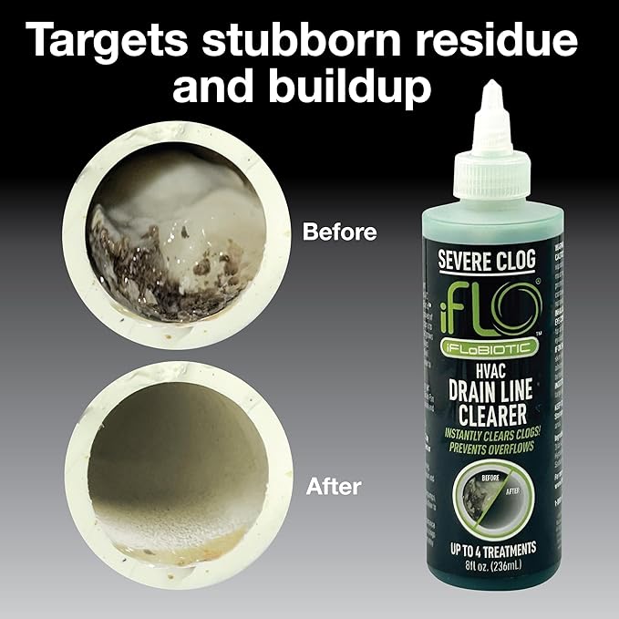 iFLO® Severe Clog Relief™ - 5X A/C Drain Line Cleaner Concentrate – Heavy-Duty HVAC System Solution for Tough Clogs & Buildup – Professional Liquid Drain Cleaner and Unclogger, 8oz Bottle, 1 Pack
