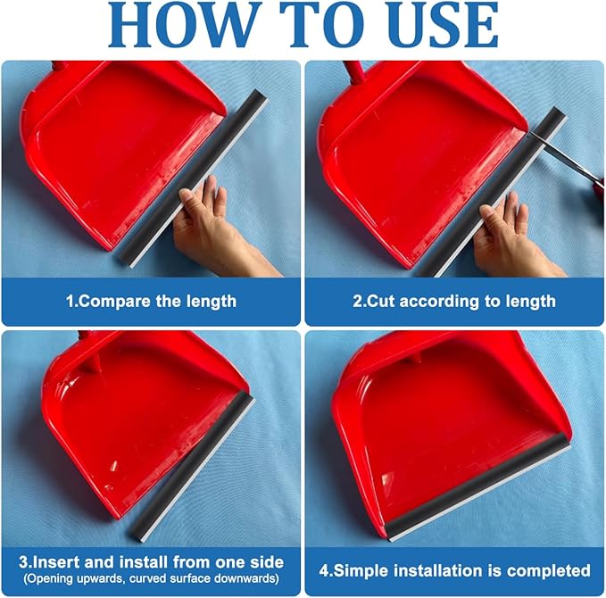 4 Pcs Dustpan Edge Strip Replacement Dust Pan Edger Lip Strips Parts Garbage Shovel Closing Inlet Soft Pressing Lips Protector Rubber Dustpan Repair Accessories for Home and Office Black