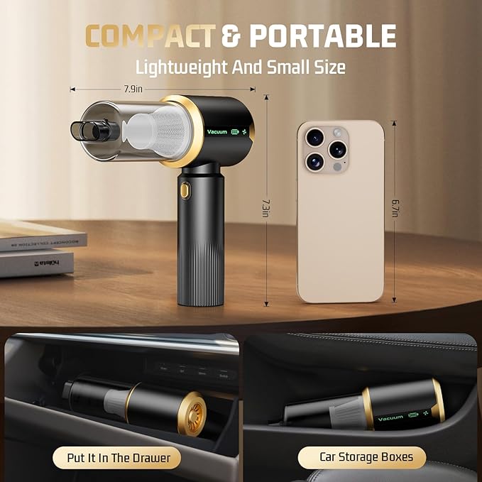 Cordless Car Vacuum Cleaner: Handheld Vacuum with 16000Pa Strong Suction, Brushless Motor & HEPA Filter, 7-in-1 Cleaning Kit, Type-C Charging for Home Office Car Pet