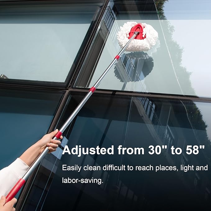 Mop Handle Compatible with Ocedar EasyWring Buctke, Spin Mop Replacement Handle & Base Compatible with O Cedar, 4-Section Mop Stick Pole & Base Compatible with O-Cedar Mop System