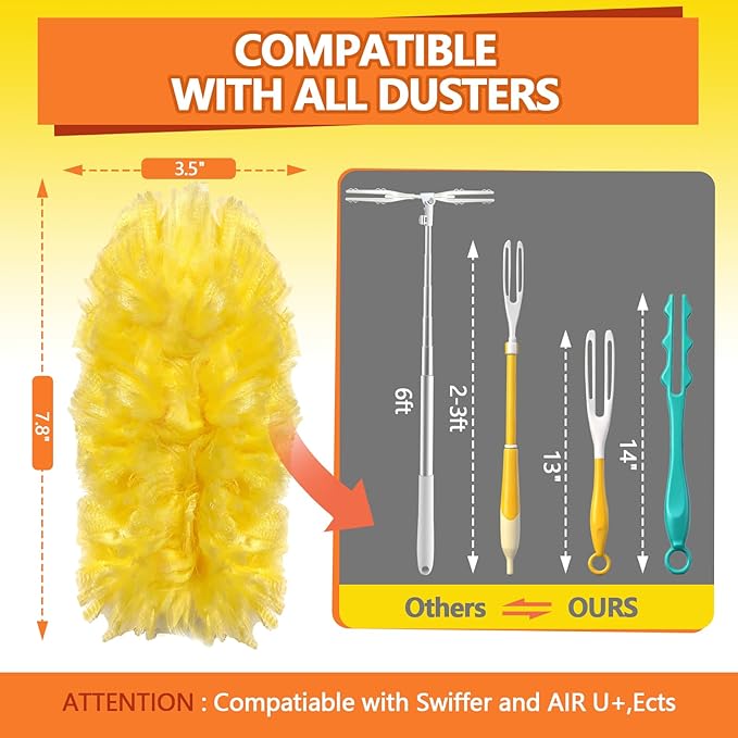 Heavy Duty Duster Refills for Swiffer Duster (40 Count) | 360° Unscented Disposable Multisurface Dusters with 1 Handle- for Home, Blinds, Fans & Corners, Yellow