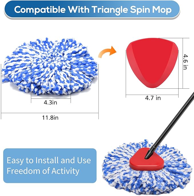 8 Pack RinseClean Spin Mop Replacement Head Refills Compatible with O Ceda RinseClean 2 Tank System, Blue Microfiber Mop Refills for Floor Cleaning