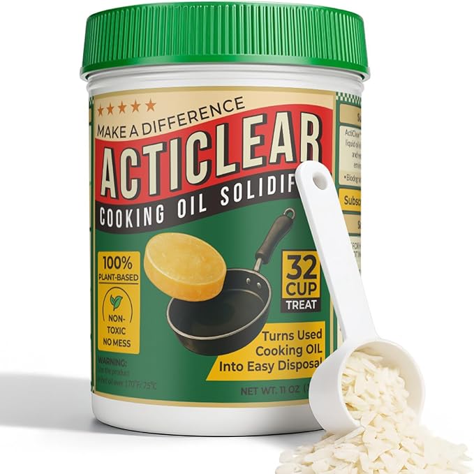 Cooking Oil Solidifier - 11oz (32 Cups) Algae-Based Grease Hardener for Easy Disposal, Turns Used Cooking Oils to Solid Waste, Kitchen Fry Oil Solution (2.2 Gallons)