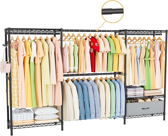 Golpart Coat Rack Clothes Wardrobe：Closet Organizer and Storage Clothing Garment Rack with Shelves Heavy Duty for Hanging Clothes Portable Adjustable Black 15.8" DX69 WX76.5 H