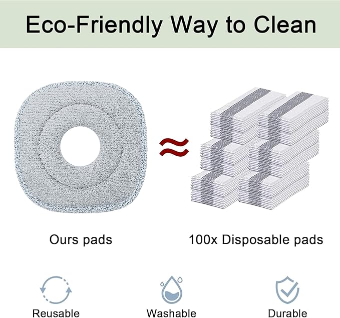 True & Tidy® 2-Pack 9 inch Extra Thick Microfiber Pad Refill for SPIN-800 TrueClean Mop & Bucket Square, Compatible with M16 and Most Square Spin Mop and Bucket, Machine Washable up to 100x