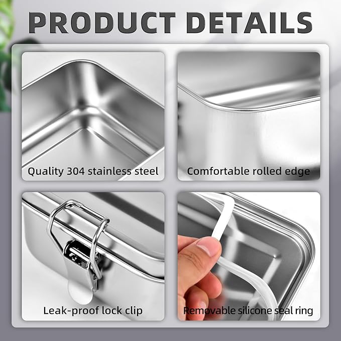 4 PCS Stainless Steel Bento Box 4-Size, Metal Lunch Box, Food Containers, Lunch Container for Home, Work, Camping (550ml+850ml+1400ml+2400ml)