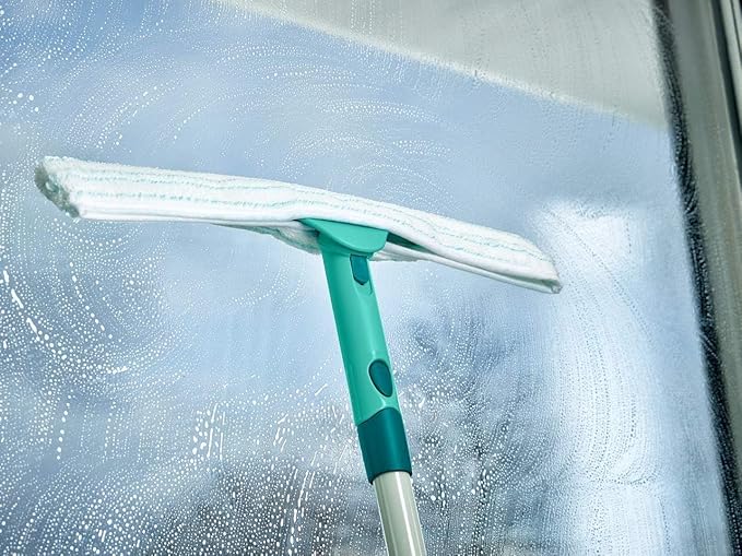 Leifheit Window Squeegee XL and Telescope Handle 200 cm, Window Wiping Set, Window Squeegee and Long Handle, Easy Window Cleaning Click System Handle