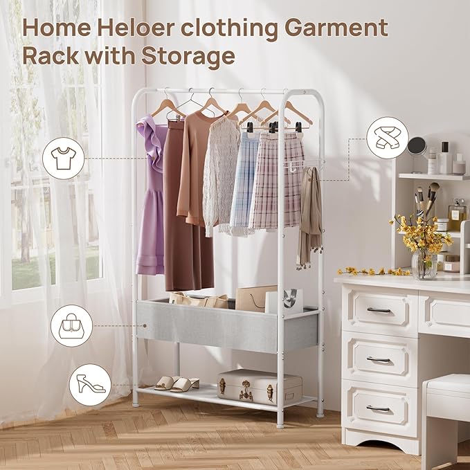 Golpart Clothes Garment Coat Rack Drying Clothing Racks Metal Freestanding for Hanging Clothes Portable Closet for Laundry Bedroom White