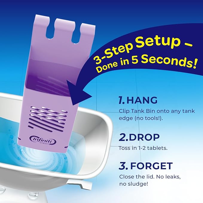 Toilet Tank Tablet Holder with 2 Blue Toilet Bowl Tablets, 8.97 x 3.22 x 2.25 Inch Tablet Holder - Prevents Flapper Jams & Residue, Extends Life of Drop-In Cleaner Tablets
