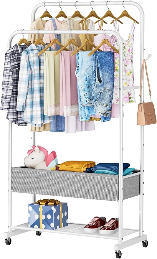 SINGAYE Clothes Garment Coat Rack Drying Clothing Racks Metal Freestanding for Hanging Clothes Portable Closet for Laundry Bedroom White