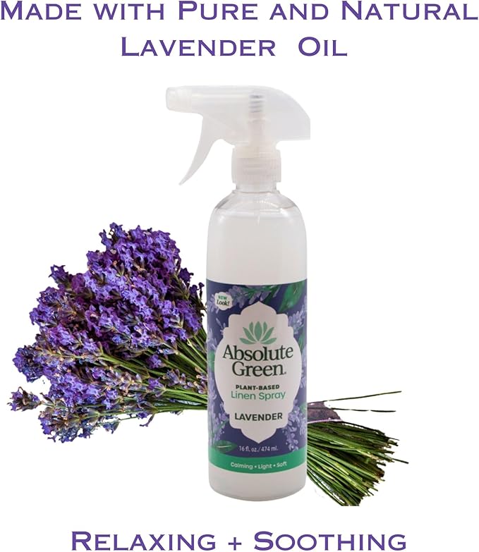 Absolute Green Lavender Linen and Fabric Spray, Freshen Fabrics, Laundry and Pillows, Pet Safe, Natural Lavender Scent, 16 oz