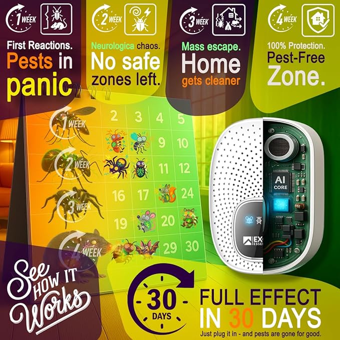 T-25, Ultrasonic Pest Repeller Wall Plug-in Most Effective Than Repellents - Get Rid of - Rodents, Squirrels, Mice, Rats, Bats, Roaches, Ants, Spiders, Bed Bugs, Мosquito, Insects, Fleas (6 Pack)