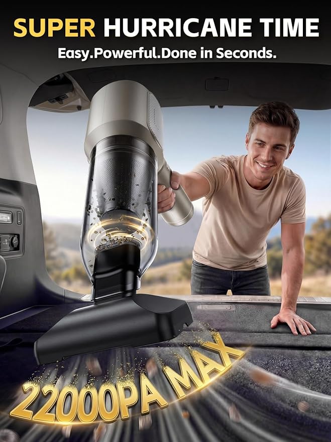 REWONDER Car Vacuum Cleaner High Power, 22000Pa Vacuum Cleaner & 110000RPM Air Duster, Handheld Vacuum with 7800mAh Battery for Valentines Day Gifts, Storage Bag & Multi-Nozzles for Car, Home (Grey)