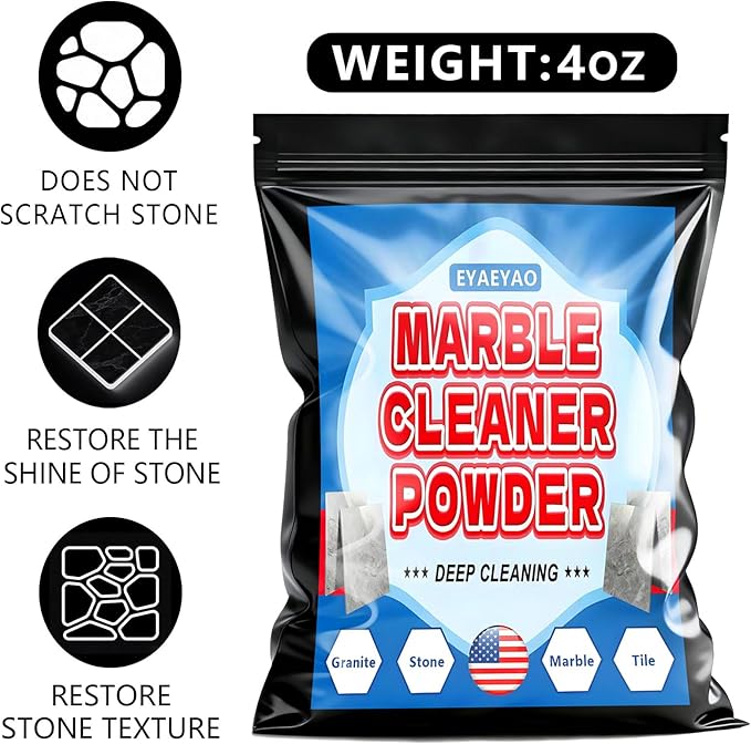 Granite Countertop Cleaner Powder, Marble Cleaner Powder, Marble Polishing Powders, Watermarks Remover, Stain Remover For Granite, Stone, Quartz (4 Ounces)