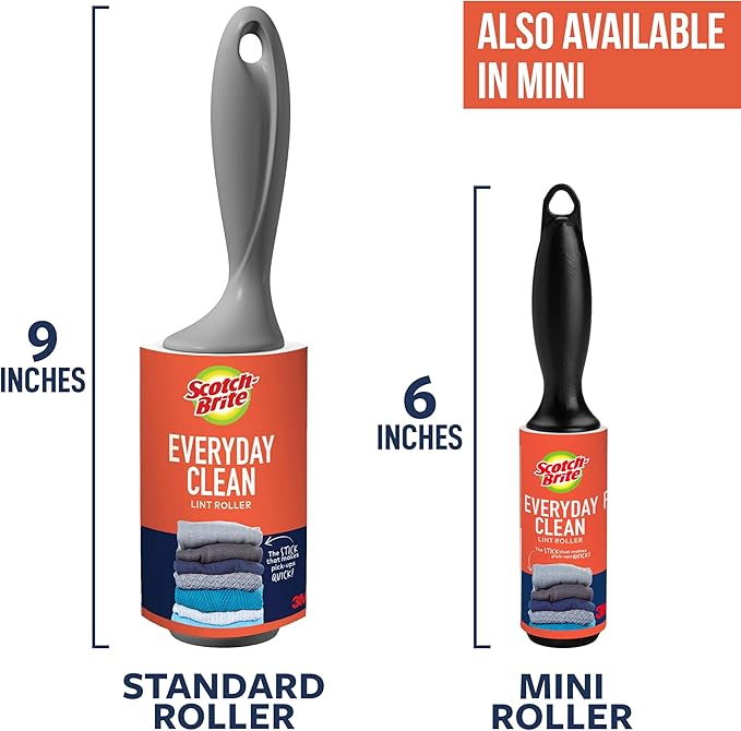 Scotch-Brite Everyday Clean Lint Roller, Lint Remover for Pet Hair, Dark Clothes, Furniture, and Dusty Surfaces, Picks Up Fur & Fluff in Your Home, Car, & Office, 2 Pack, 200 Adhesive Sheets Total