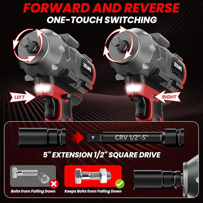 Cordless Impact Wrench 1/2 inch for Milwaukee 18V Battery, Impact Wrench 1360N.m(950Ft-lbs) High Torque Brushless Electric Impact Gun, Power Impact Driver with 3-Mode Speed, LED Work Light(no battery)