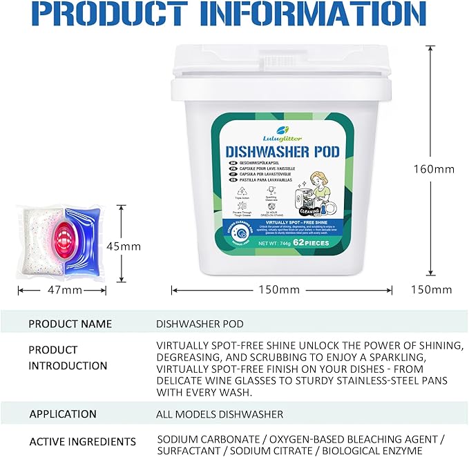 Dishwasher Pods 62 Count, Scrubbing Power, No Pre-Rinse Dishwasher Detergent Soap Removes Burnt-On Stain