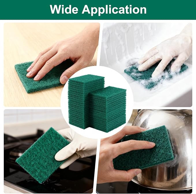 100 Pcs Scouring Pads,Heavy Duty Scour Pads,Dish Scrubber Scouring Pad,Reusable Non Scratch Household Scrub Pad for Dish Kitchen Scrubbers & Metal Grills,4.3 x 3 x 0.3 in (Green)