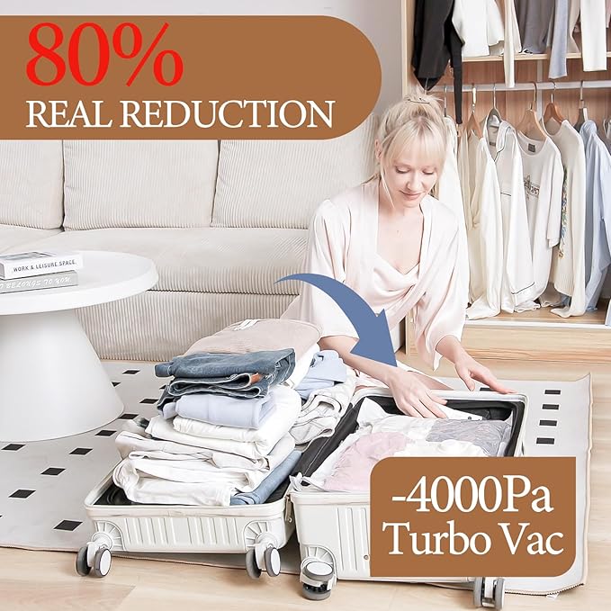 Vacbird Vacuum Storage Bags for Clothing Travel, 10 Pack Vacuum Bags with Rechargeable Cordless Air Pump(2 Large+4 Medium+4 Small), Compression Packing for Clothes Blanket Suitcase Luggage