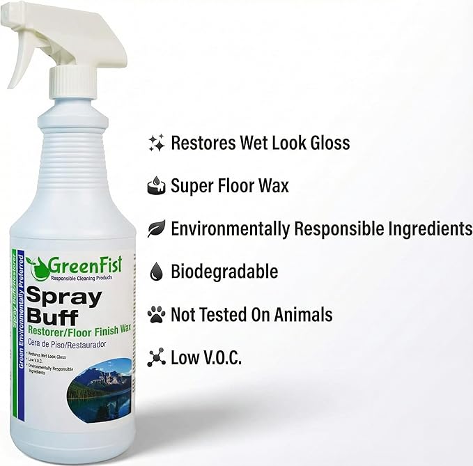 GreenFist Spray Buff Restorer Renewing Floor Finish Wax Polisher Buffer[ Removes Surface Marks, Conditioned, Dry and Spotless Floors ], 32 Fluid Ounce