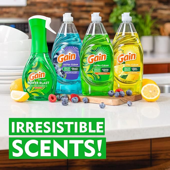 Gain Ultra Dishwashing Liquid Dish Soap, Original Scent, 38 fl oz (Pack of 3)