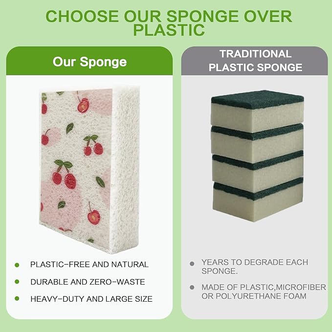 Scratch Scrub Sponge, 6 Kitchen Sponges for Cleaning Around the Home, Bathroom & More, Large Size Scratch-Free Dish Scrubber, Best for Nonstick Pots and Pans (4" x 6" x 1",Cherry