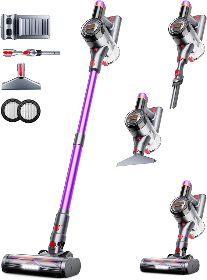 Feetis Cordless Vacuum Cleaner, 550W 45Kpa Vacuum Cleaners for Home, 60Mins Cordless Stick Vacuum with LED Display, Self-Standing & Anti-Tangle, 8-in-1 Wireless Vacuum for Carpet Pet Hair Hardfloor